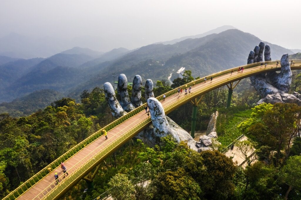 Aerial view of the Golden Bridge, near Danang, Vietnam