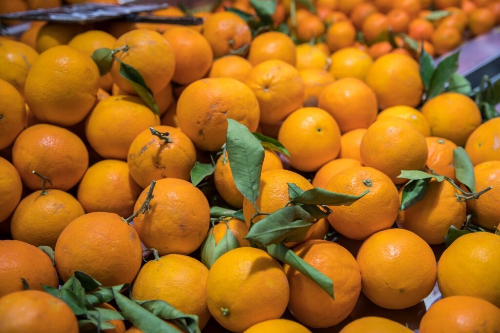 Mandarins at a market in Spain