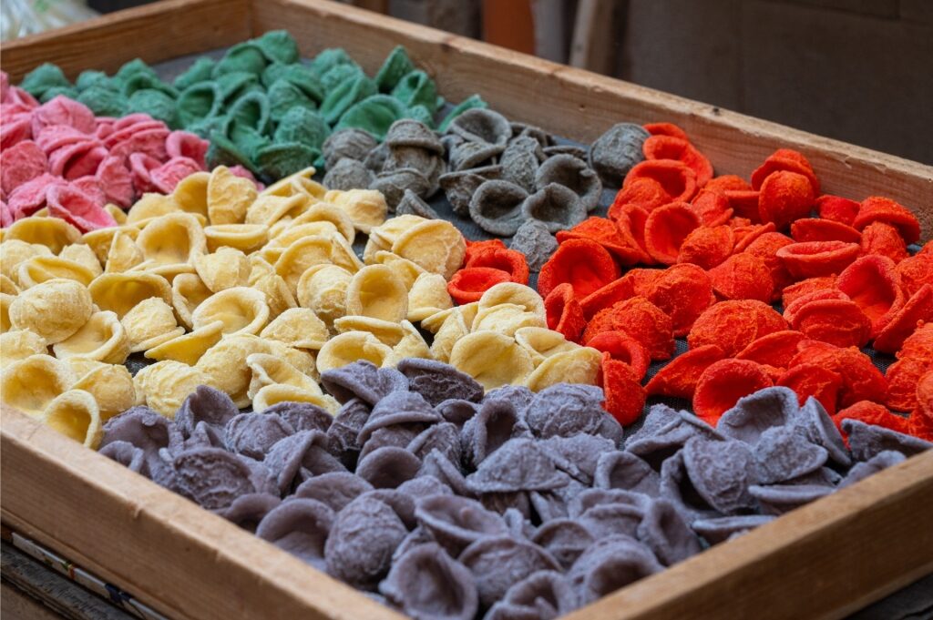 Different colors of orecchiette pasta