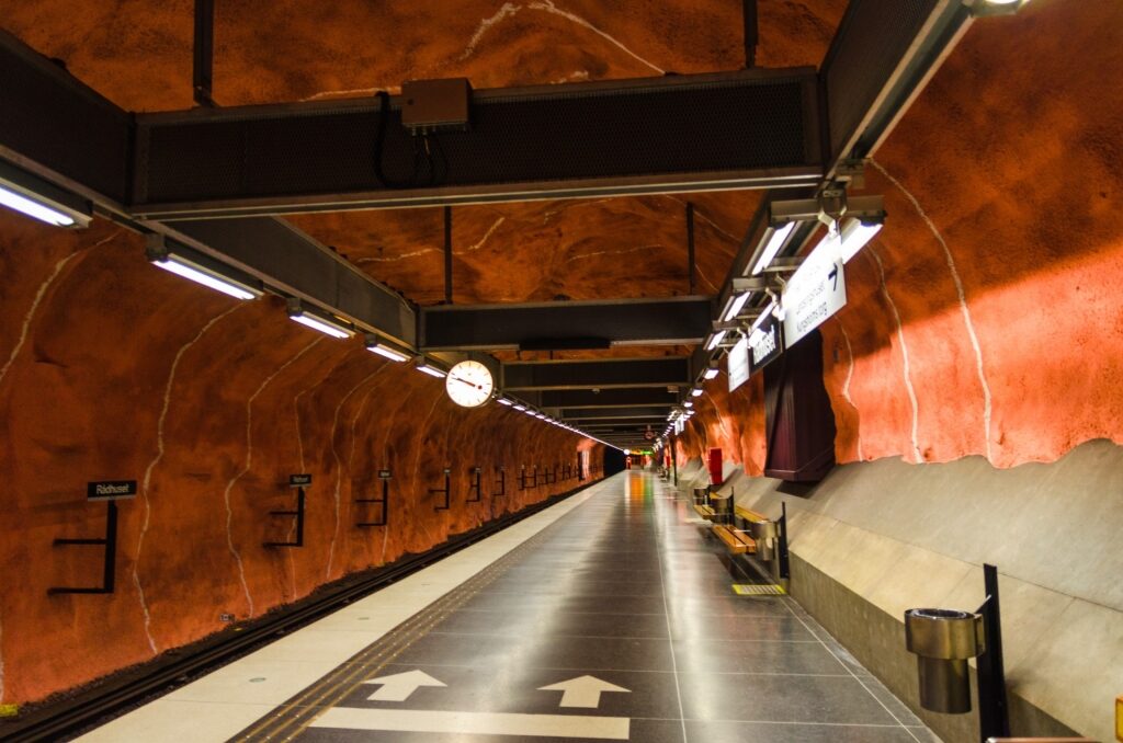 View inside the beautiful metro station of Tunnelbana