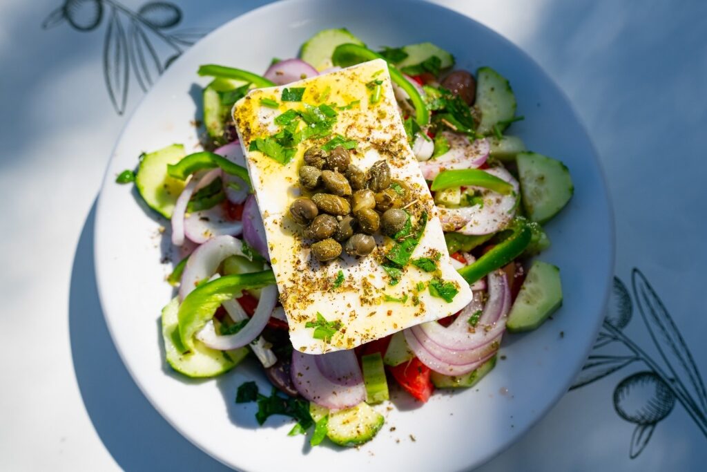 Greek salad on a table