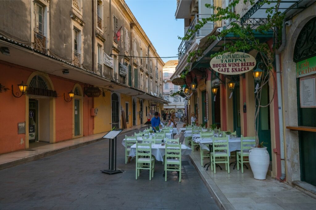 Street view of a cafe in Greece