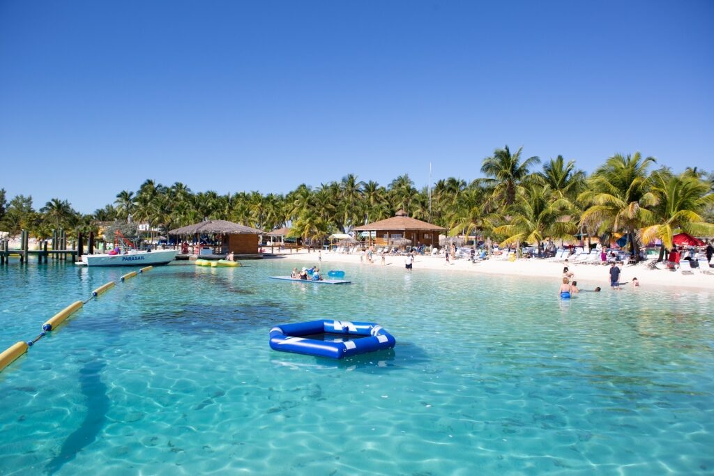 Scenic shoreline of Blue Lagoon Island, Bahamas