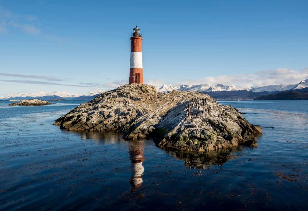 Iconic red and white Les Eclaireurs lighthouse