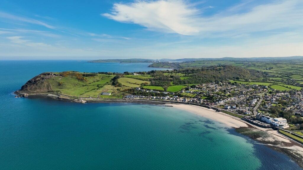 Aerial view of Ballygally Beach, Northern Ireland