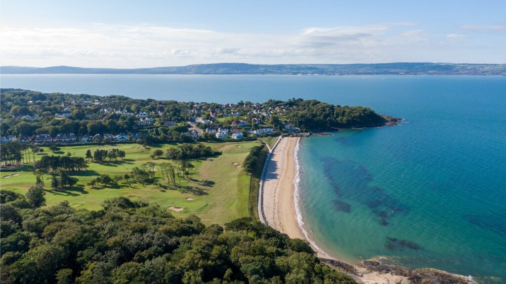 Aerial view of Helen's Bay Beach in Belfast, Northern Ireland