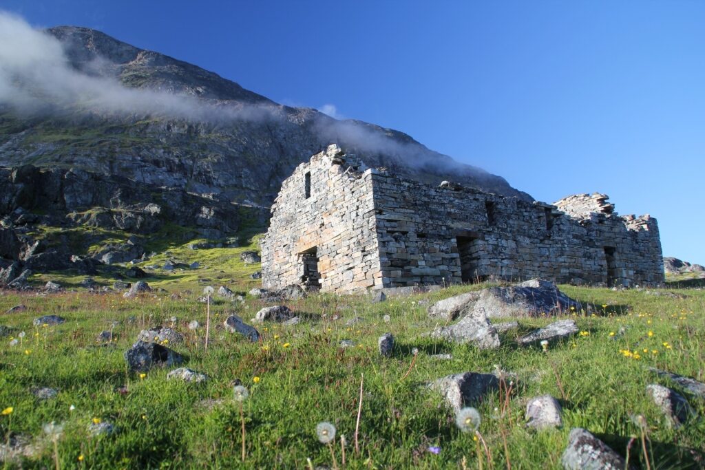 View of Hvalsey Church Ruins while strolling in Greenland