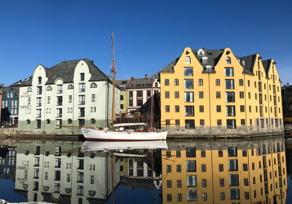 Colorful canal of Alesund, Norway