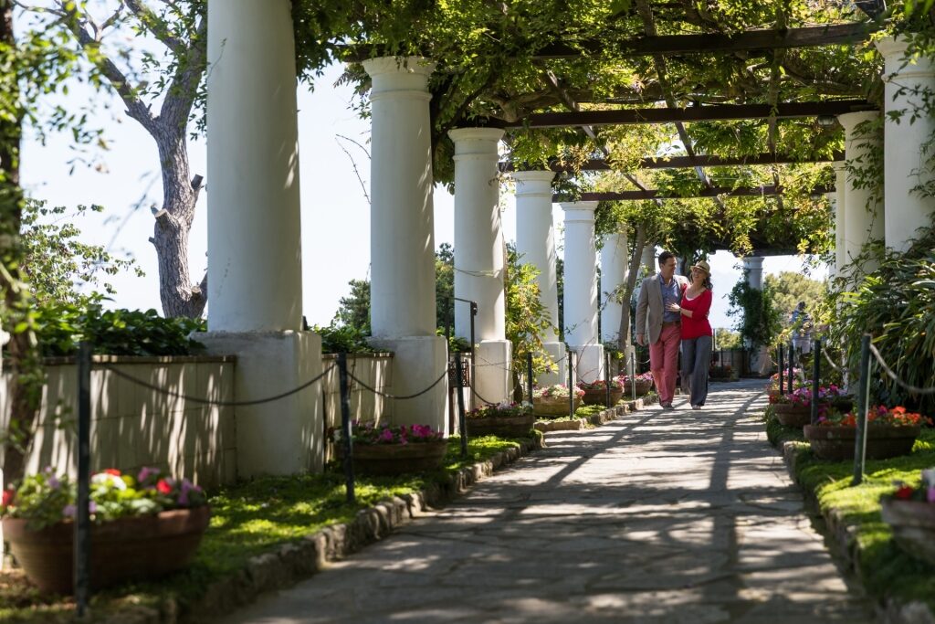 Couple strolling Villa San Michele