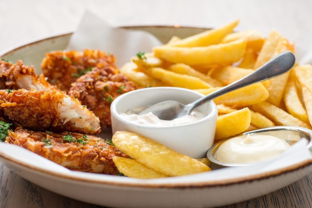 Fish and chips on a plate