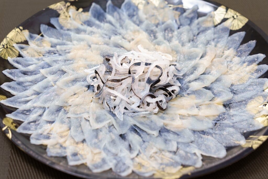 Plate of fugu sashimi