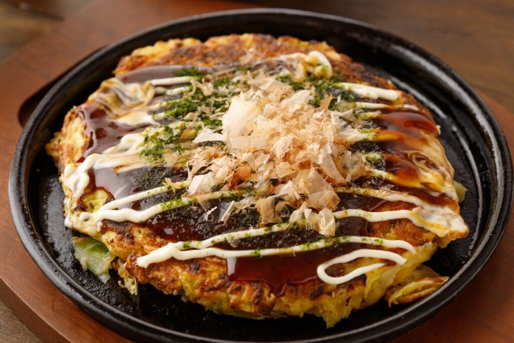 Plate of savory okonomiyaki