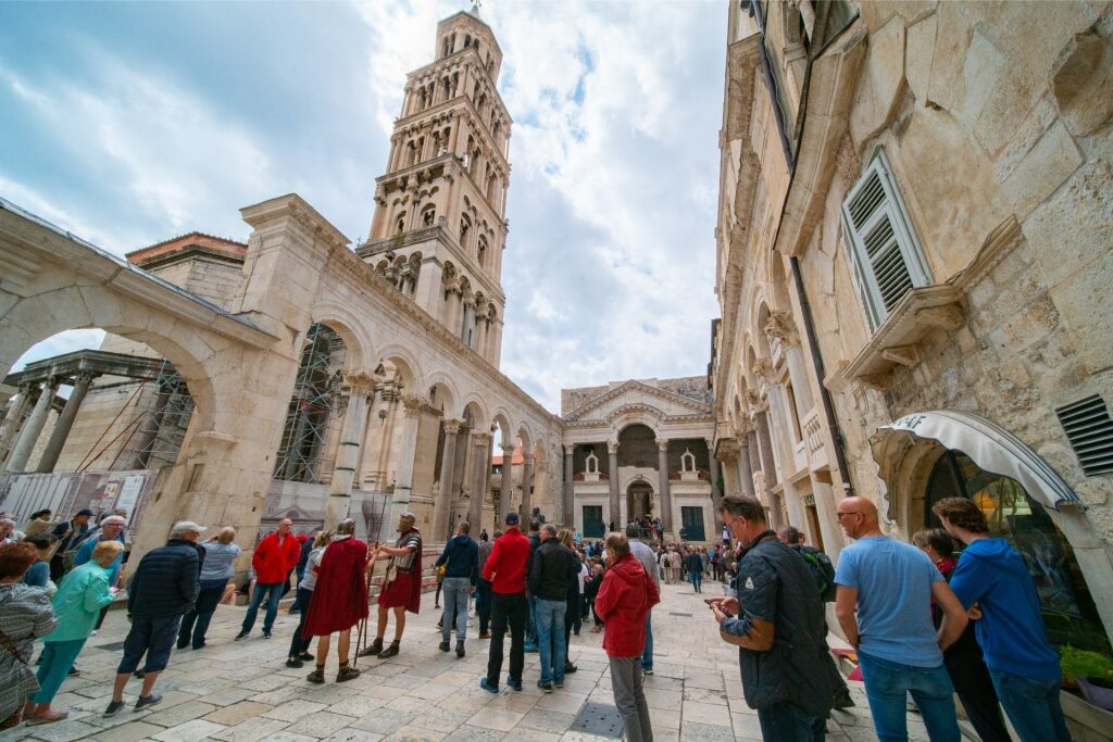 People exploring Diocletian's Palace in Split, Croatia