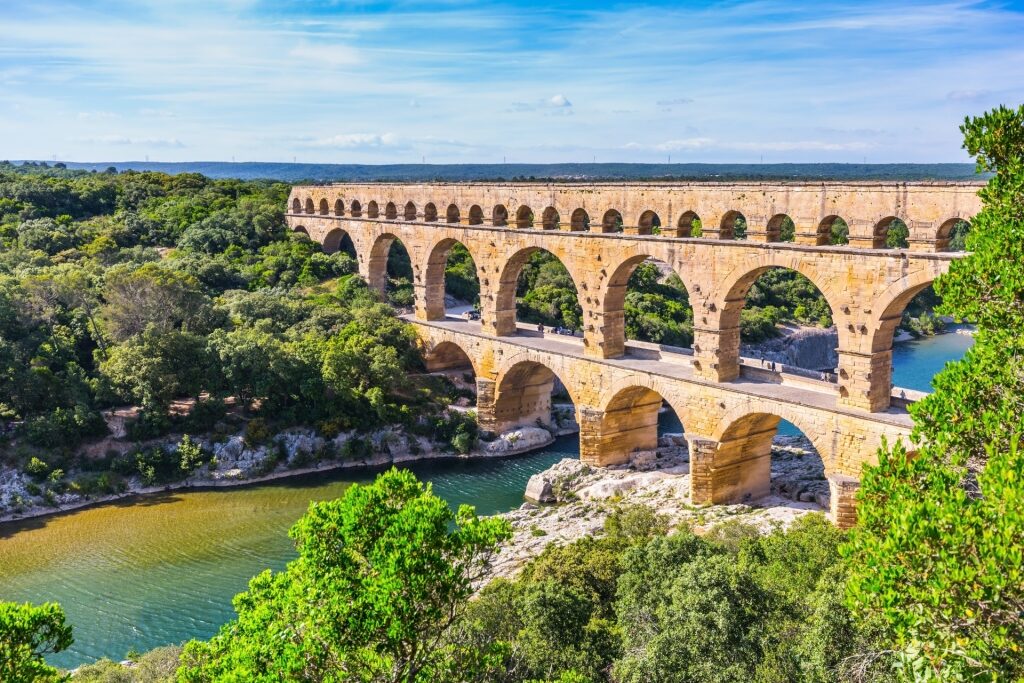 Scenic view of Pont du Gard in Vers-Pont-du-Gard, France