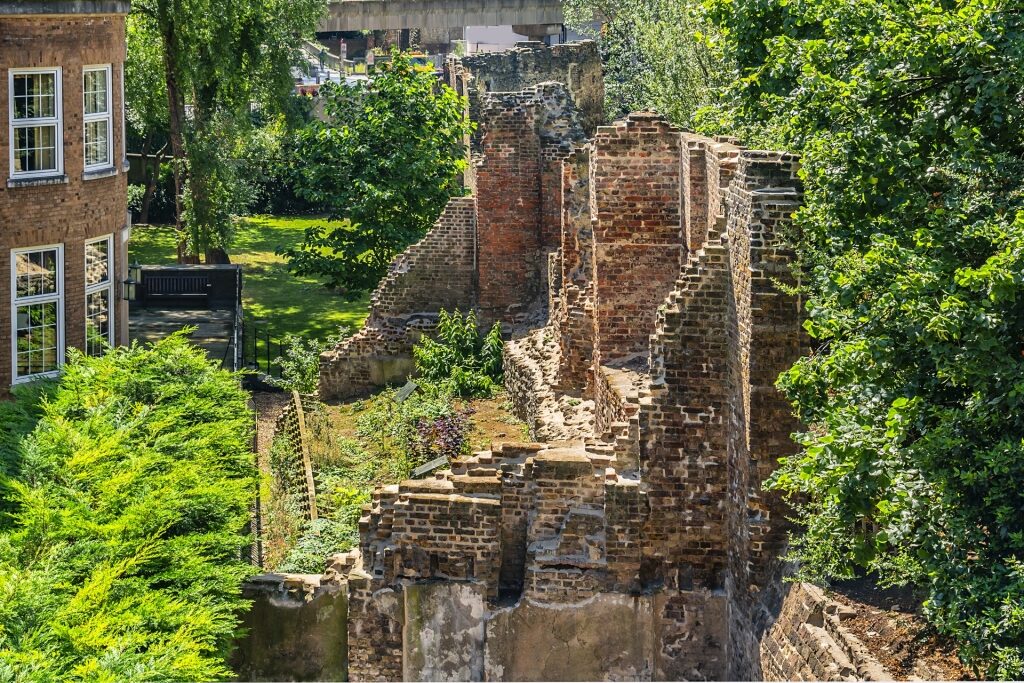 Historic ruins of the Roman Wall in London, England