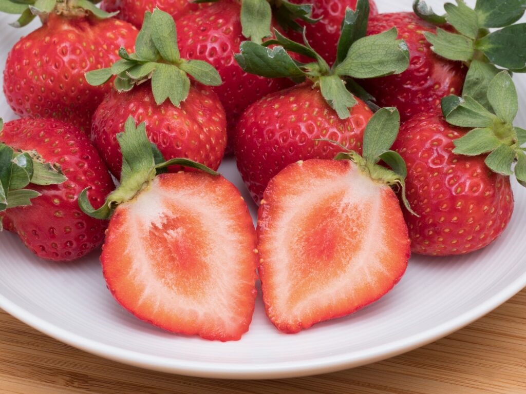 Amaou strawberries on a plate