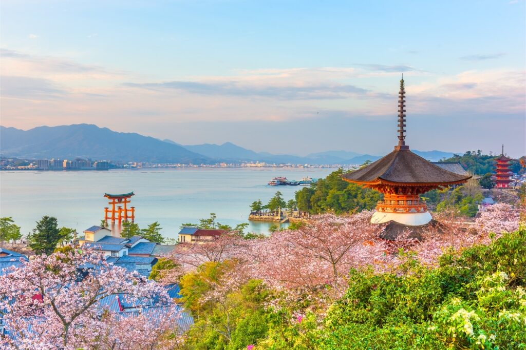 Scenic view of Miyajima Island in spring