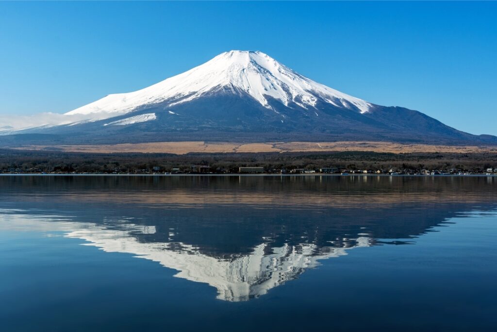 Mount Fuji reflecting on Lake Yamanaka