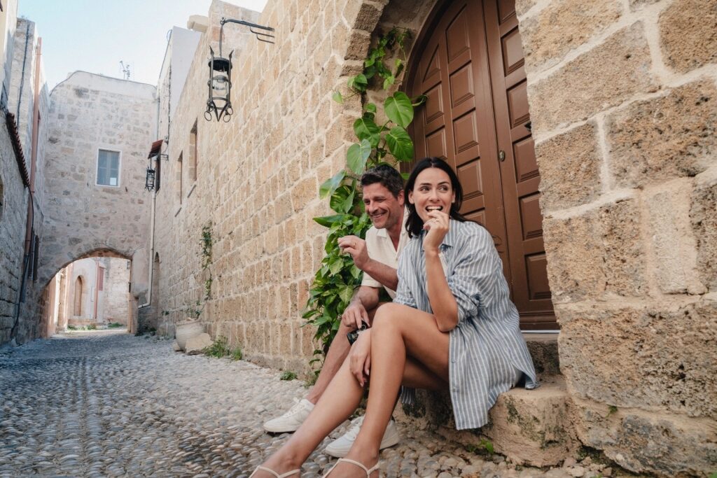 Couple sightseeing in Old Town Rhodes